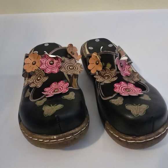 Florence™ Floral Mule Sandals in Black/ Multicolor Flowers, EUC, Worn 3x, Sz. 8 - Picture 1 of 6